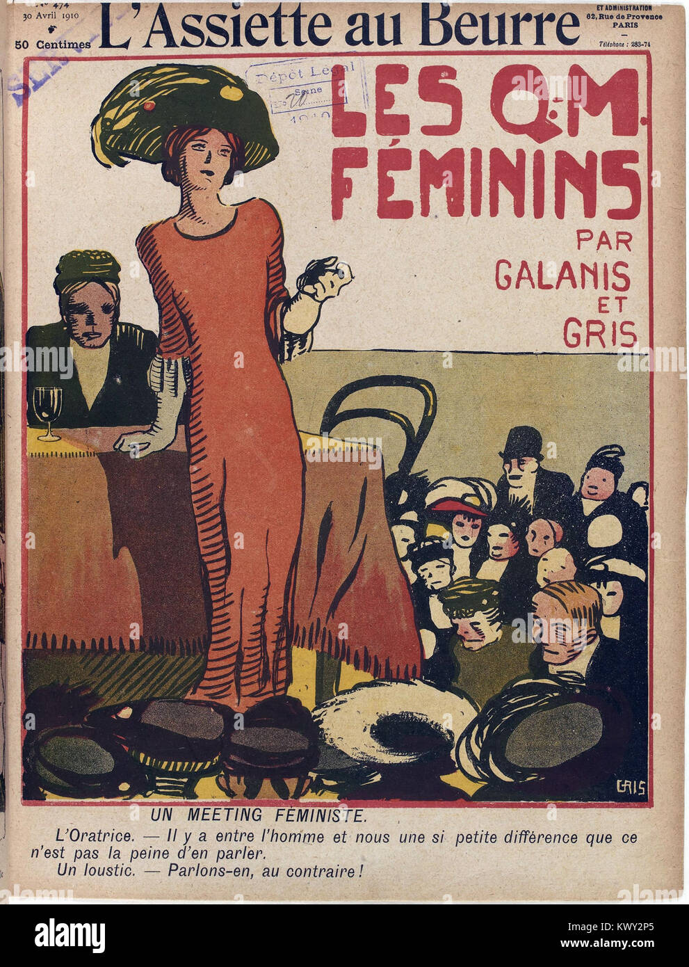 This publication, 'L'Assiette au beurre', issue number 474, was a French satirical magazine in the early 20th century, known for its sharp political cartoons and social commentary. Stock Photo