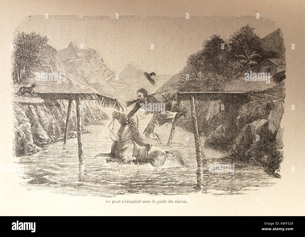 A historical work by L. Girod documenting the collapse of a bridge in ...