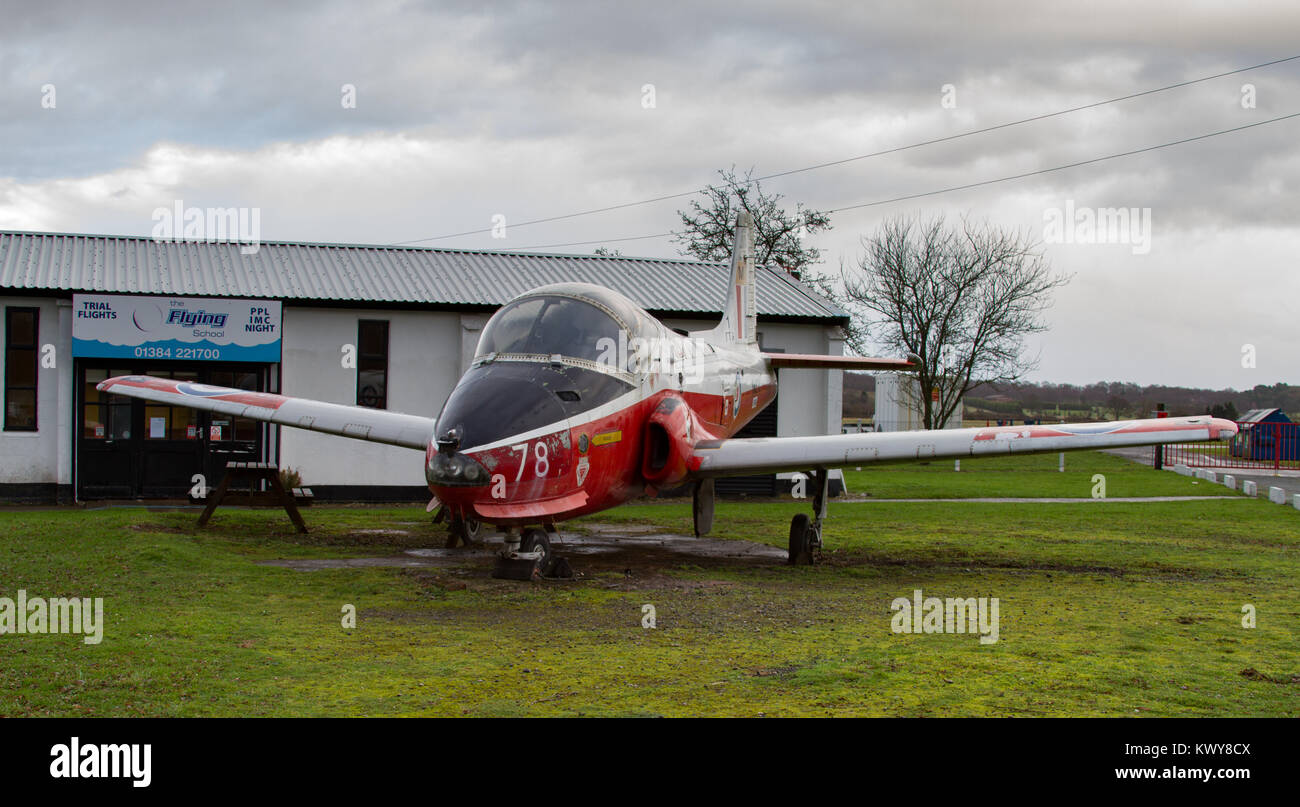 Jet Provost Gate Guardian at Wolverhampton Halfpenny Green Airfield. UK Stock Photo