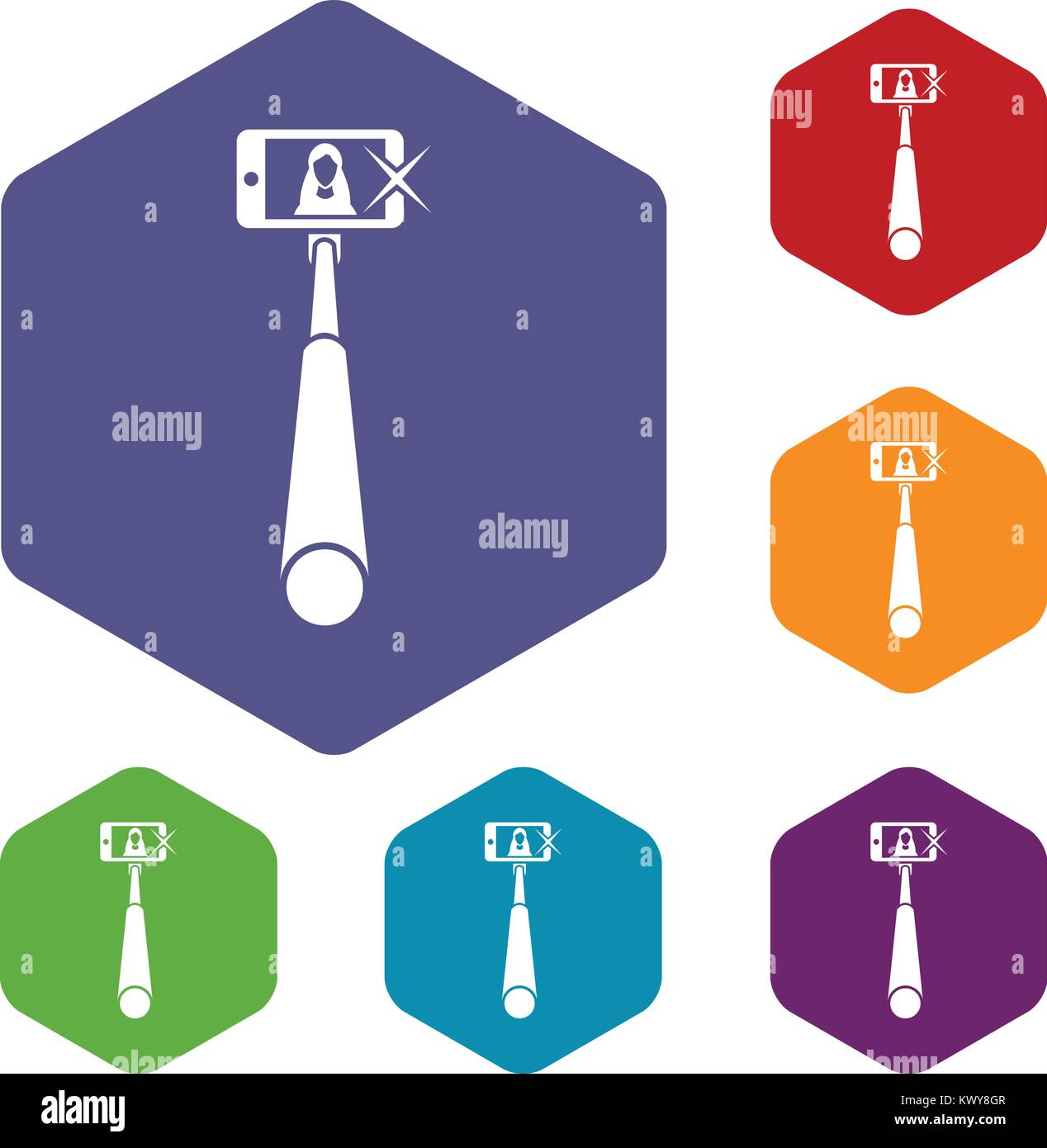 Selfie stick with mobile phone icons set Stock Vector Image & Art - Alamy