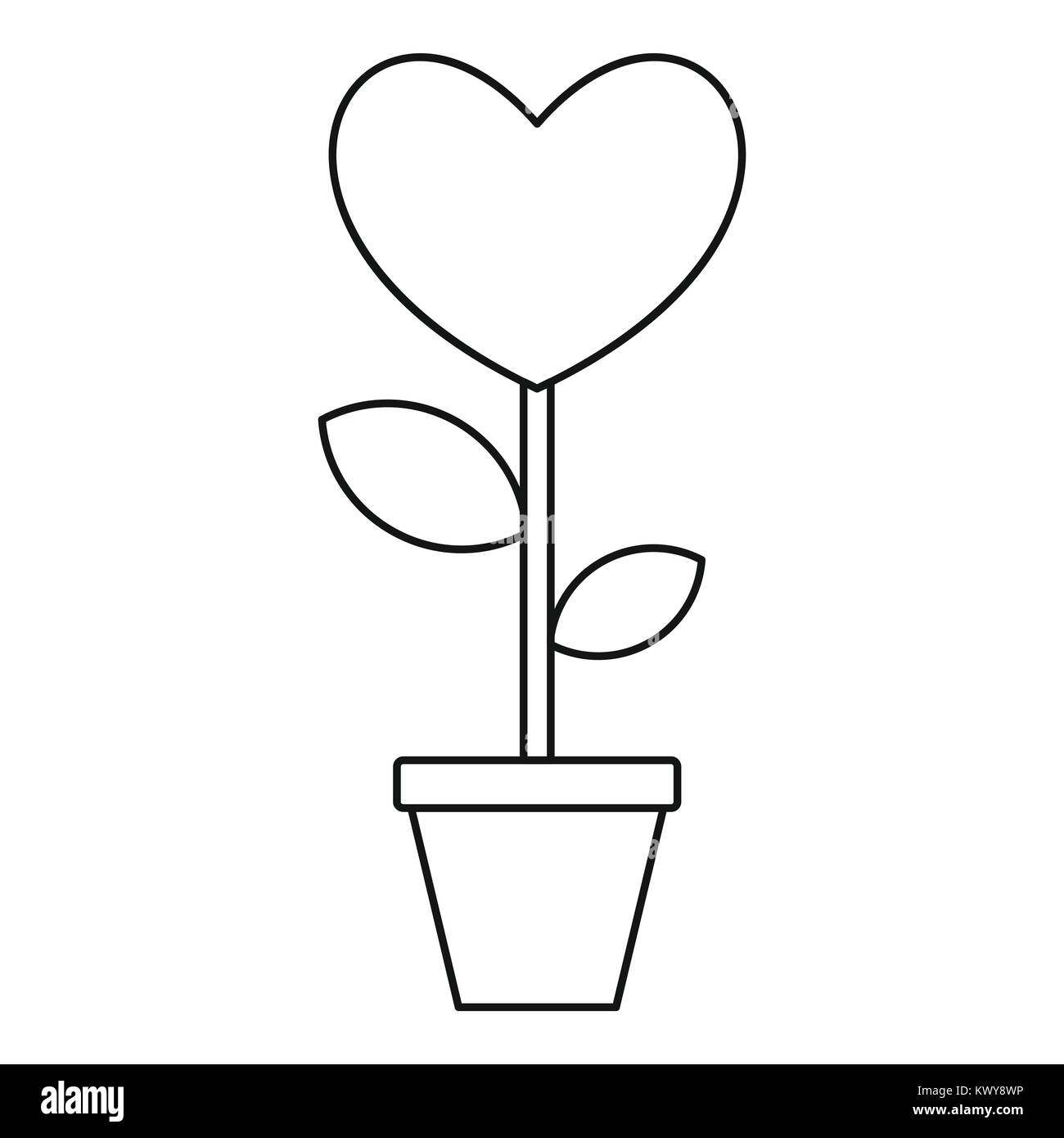 Valentine flower pot icon, outline style Stock Vector