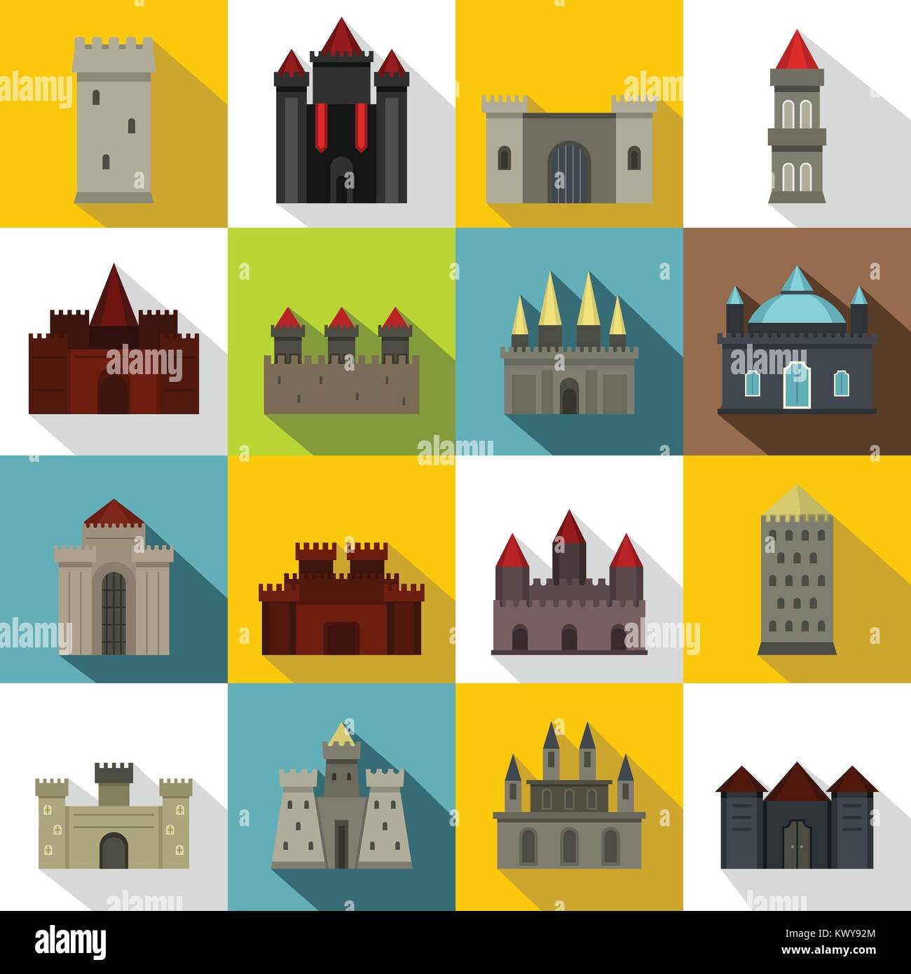 Towers and castles icons set, flat style Stock Vector Image & Art - Alamy