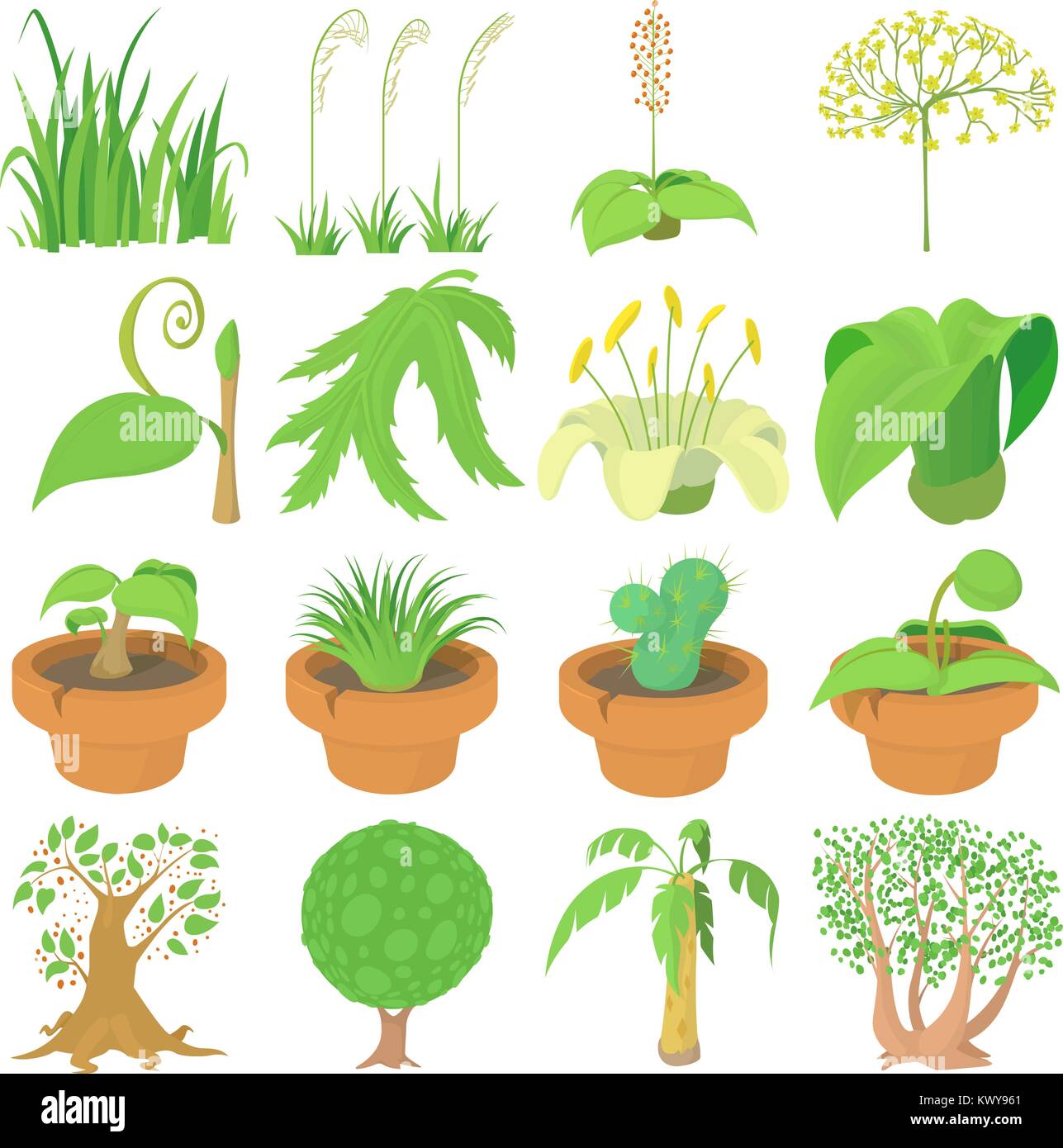 Nature green symbols icons set, cartoon style Stock Vector Image & Art ...