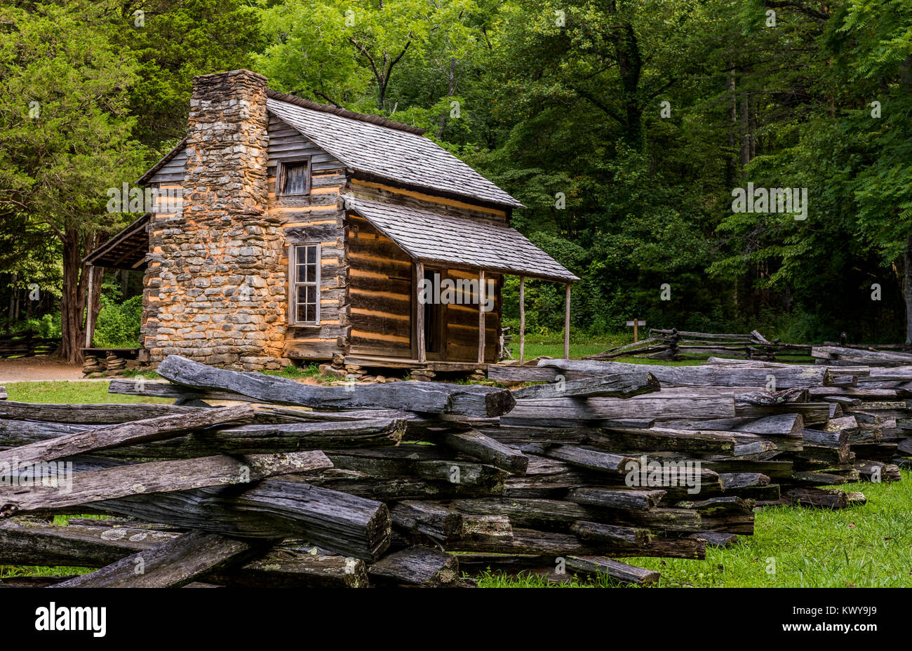 John Oliver cabin in Cades Cove, Great Smoky Mountains National Park. Stock Photo