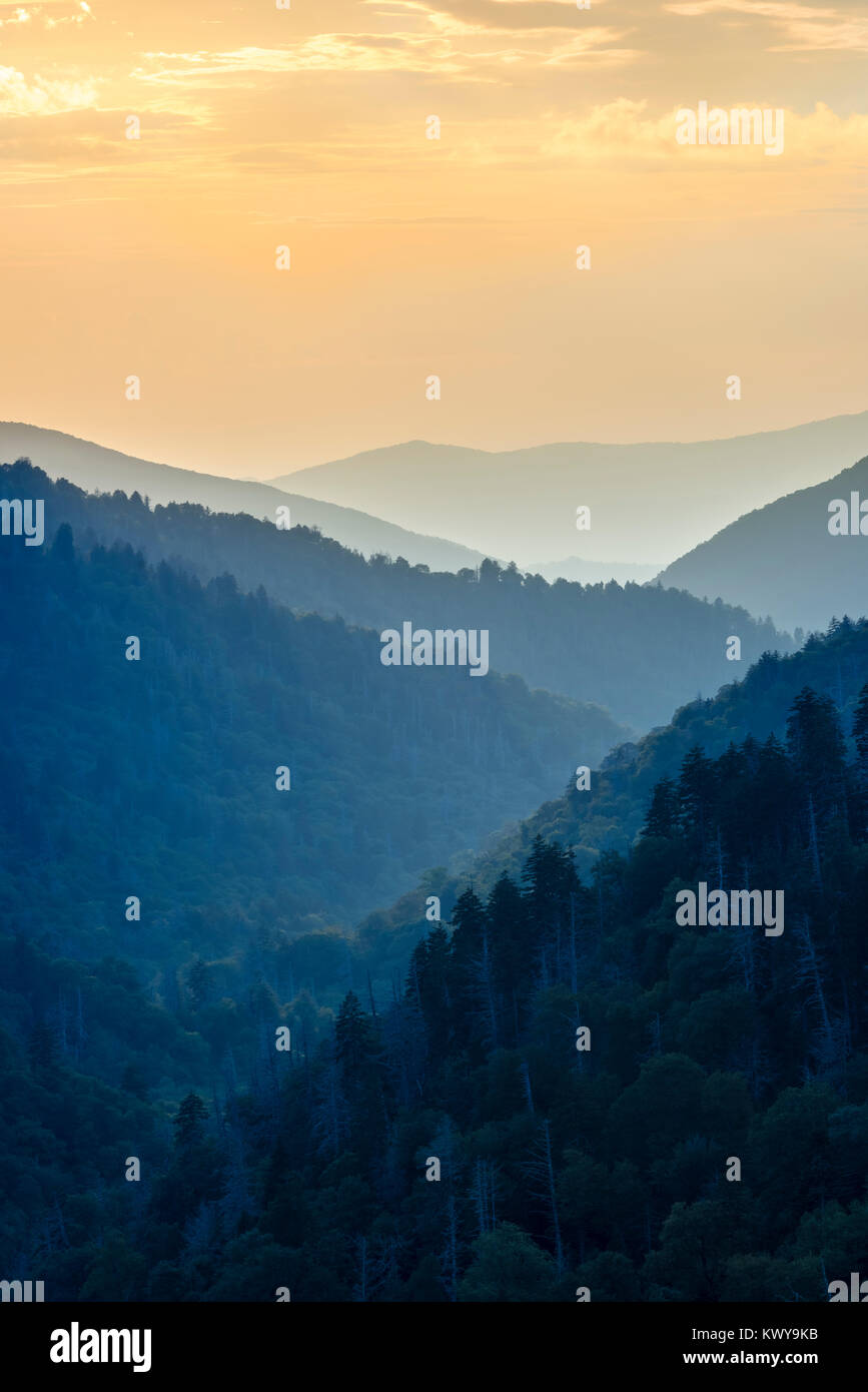 Sunset from Newfound Gap in Great Smoky Mountains National Park. Stock Photo