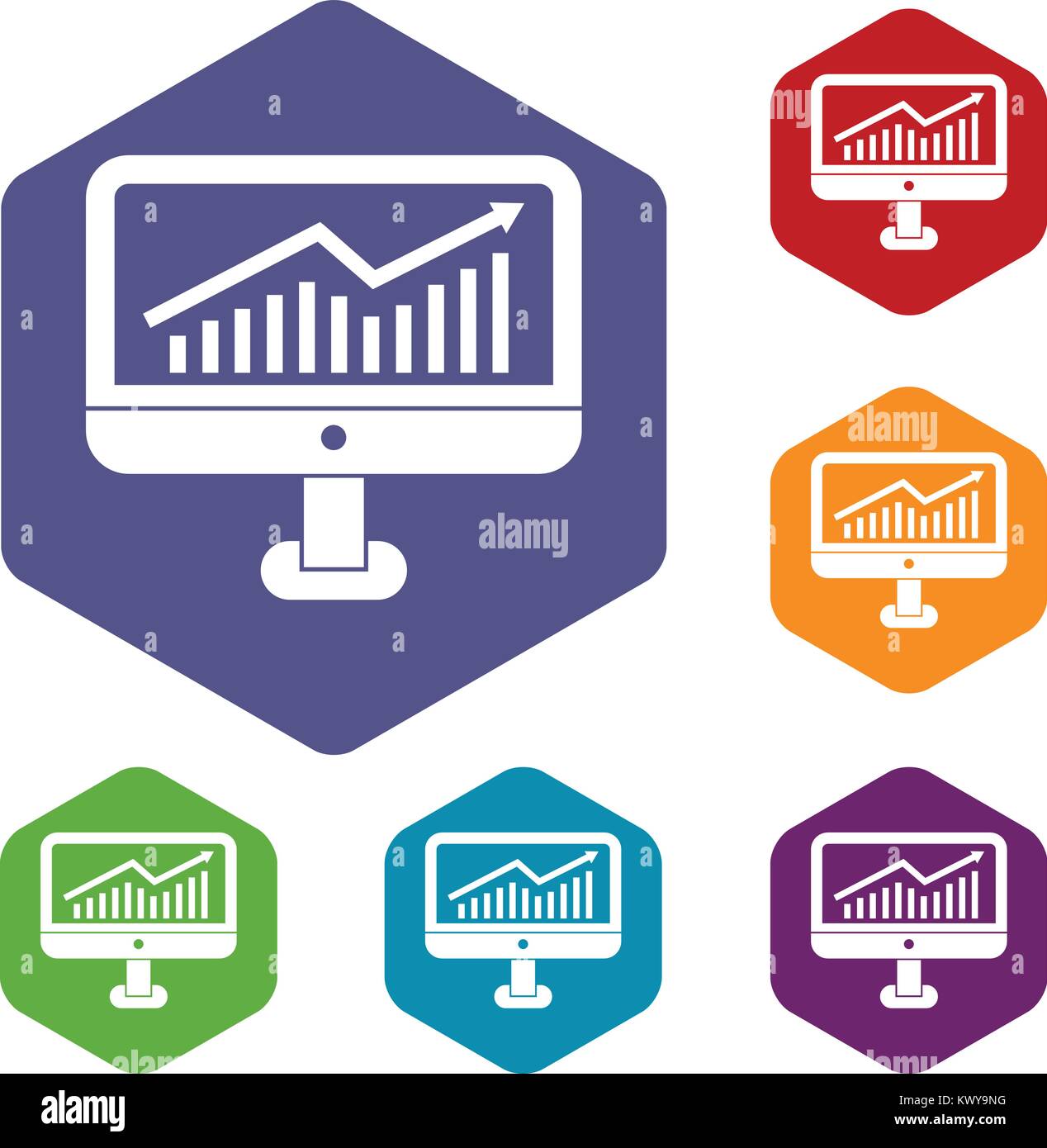 Growth graph on the computer monitor icons set Stock Vector Image & Art ...