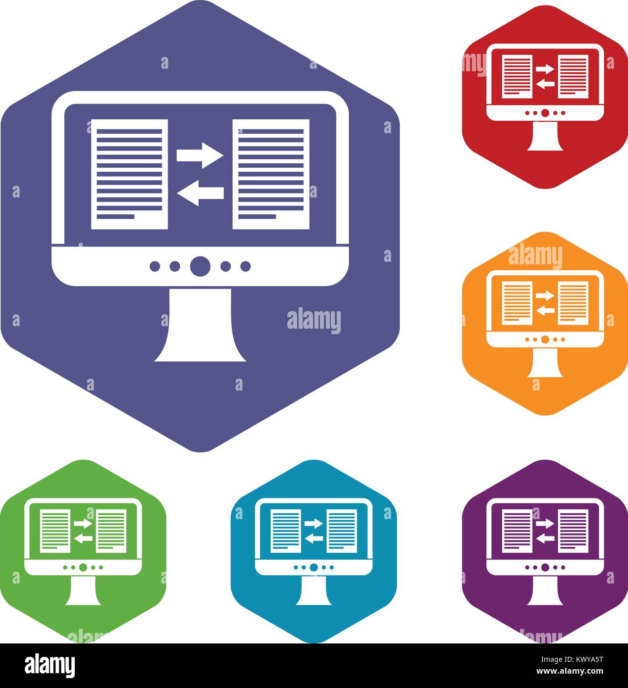 Translator app on the screen of computer icons set Stock Vector Image ...