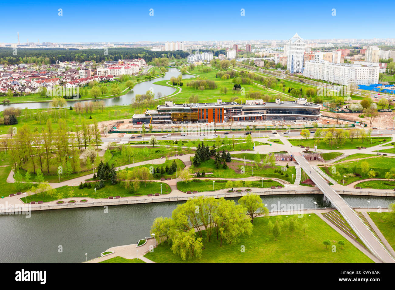 Minsk aerial panoramic view from the National Library of Belarus observation deck in Minsk, Belarus. Stock Photo
