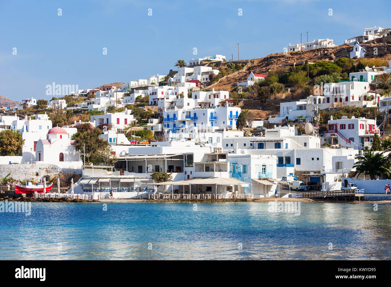 Old port at the Mykonos city harbour on the Mykonos island, Cyclades in  Greece Stock Photo - Alamy