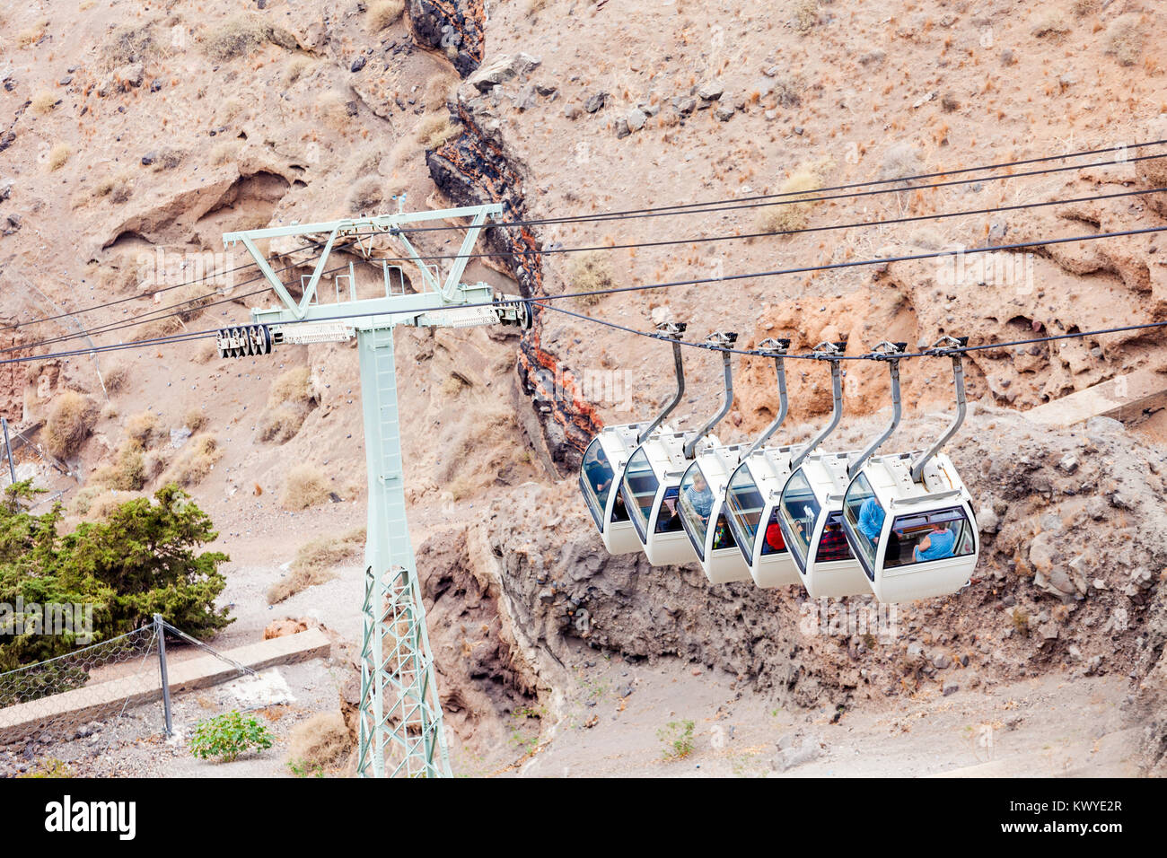 Santorini cable car in Fira town, Santorini island in Greece Stock