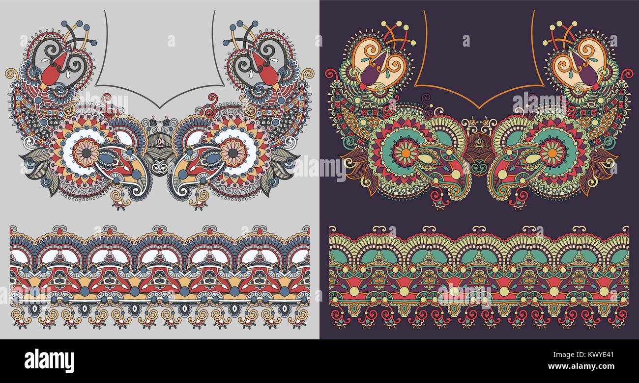 neckline embroidery fashion design to print on fabric Stock Vector