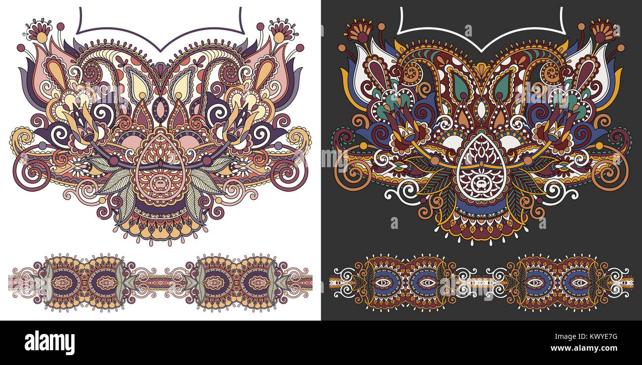 neckline embroidery fashion design to print on fabric Stock Vector