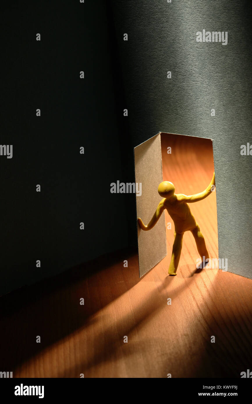 Download Yellow Plasticine Man Entering To Dark Room Conceptual Composition Stock Photo Alamy Yellowimages Mockups