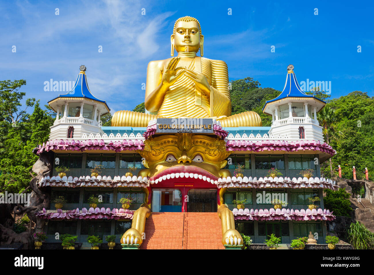 Golden Temple of Dambulla or Dambulla Cave Temple is a World Heritage Site near Dambulla, Sri Lanka Stock Photo