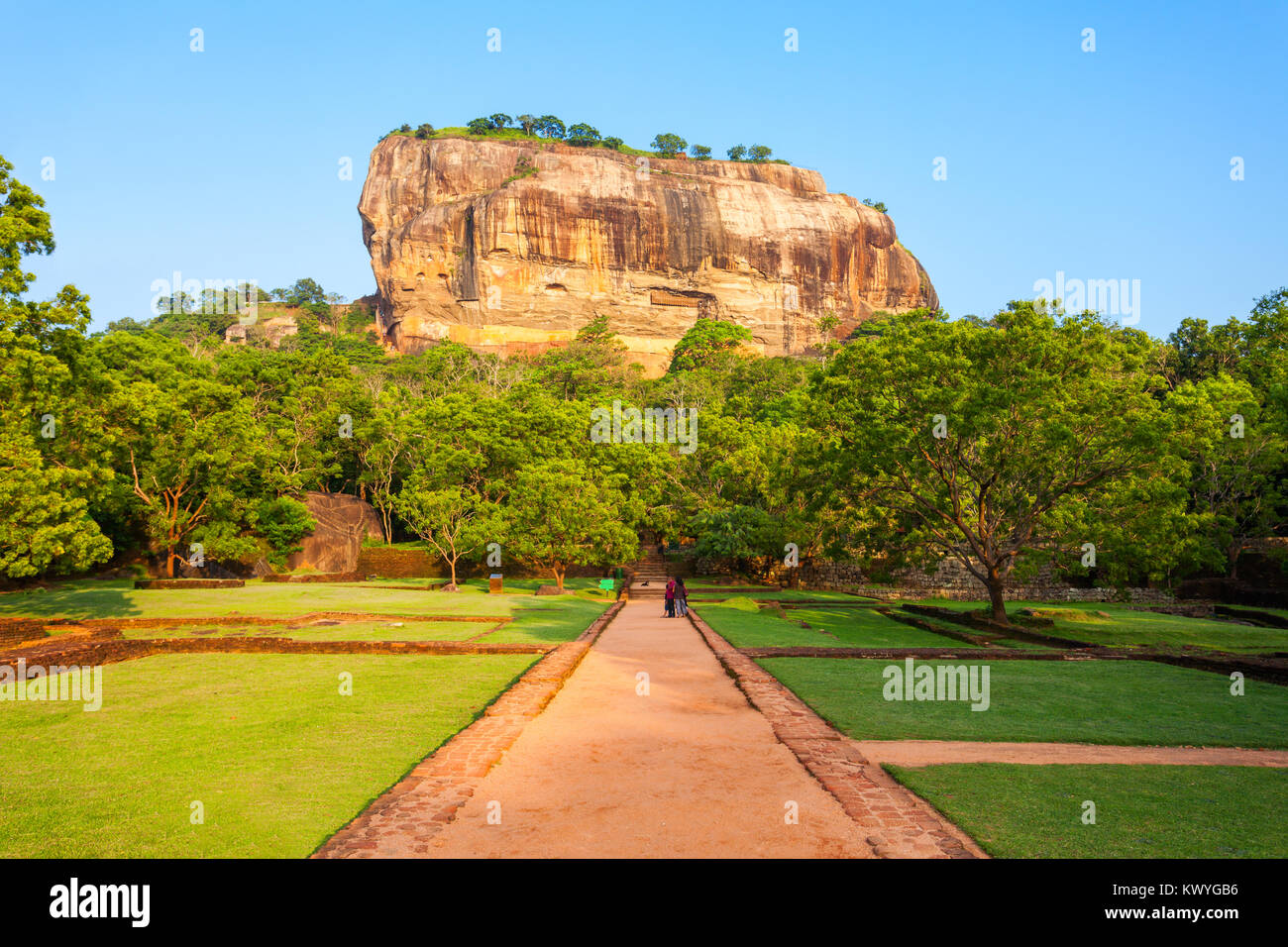 Sigiriya Rock or Lion Rock is an ancient fortress near Dambulla, Sri Lanka. Sigiriya is a UNESCO World Heritage Site. Stock Photo