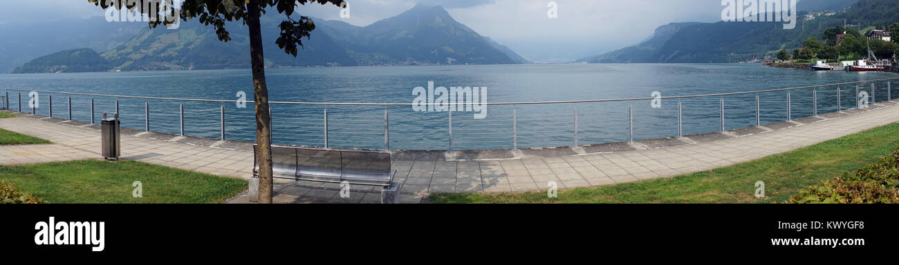Panorama of Lake Lucerne from Beckenried, Switzerland Stock Photo