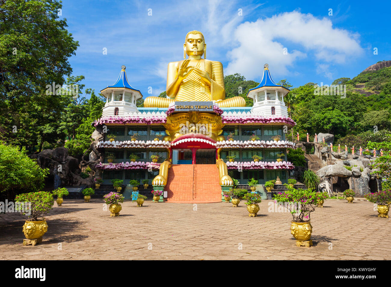 Golden Temple of Dambulla or Dambulla Cave Temple is a World Heritage Site near Dambulla, Sri Lanka Stock Photo