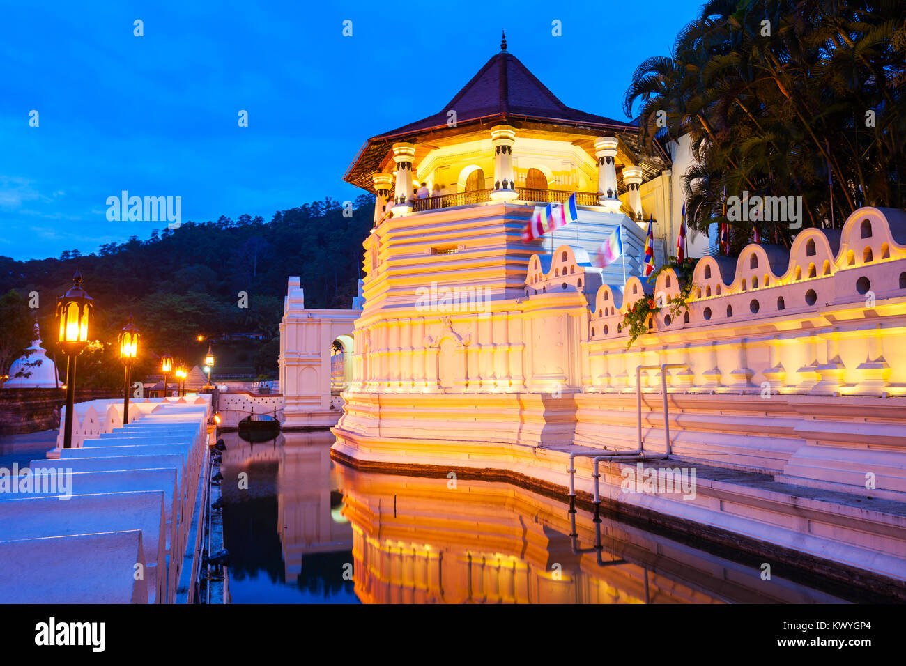 Temple of the Sacred Tooth Relic or Sri Dalada Maligawa in Kandy at sunset. Sacred Tooth Relic