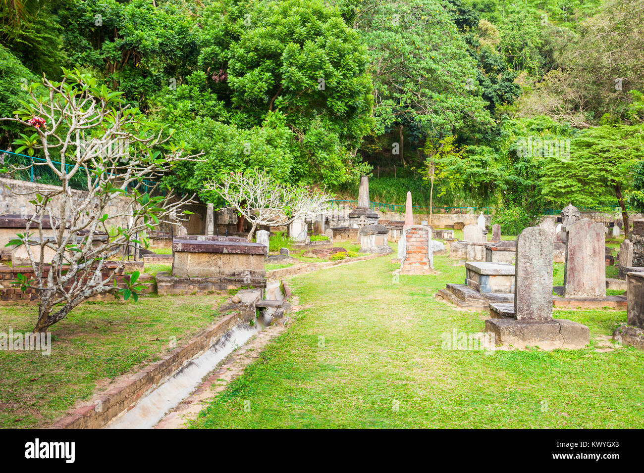 British Garrison Cemetery or Kandy Garrison Cemetery is a British cemetery in Kandy city, Sri Lanka. British Garrison Cemetery is for British people w Stock Photo