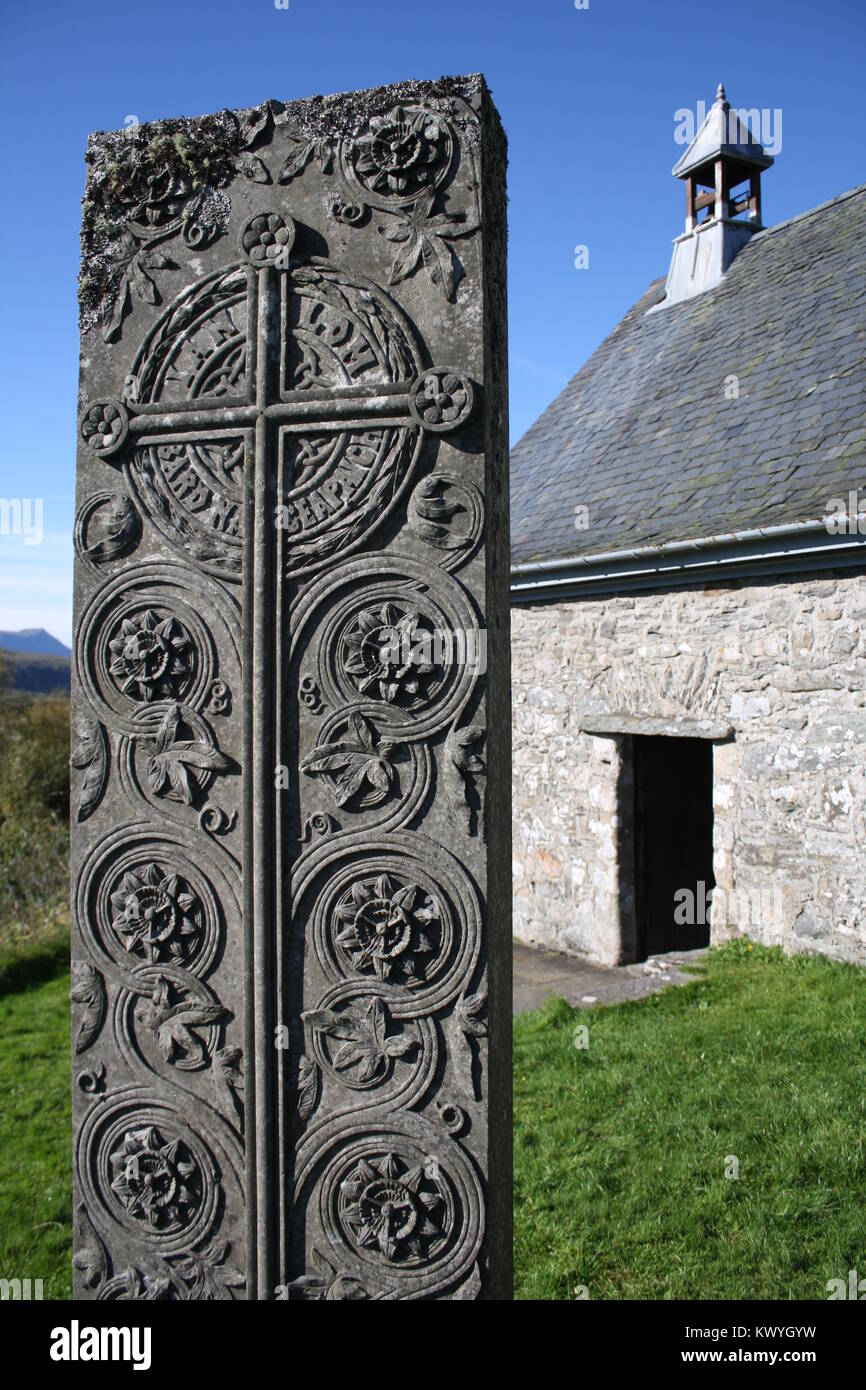 Celtic Christian Carved Cross Gravestone Scotland Stock Photo