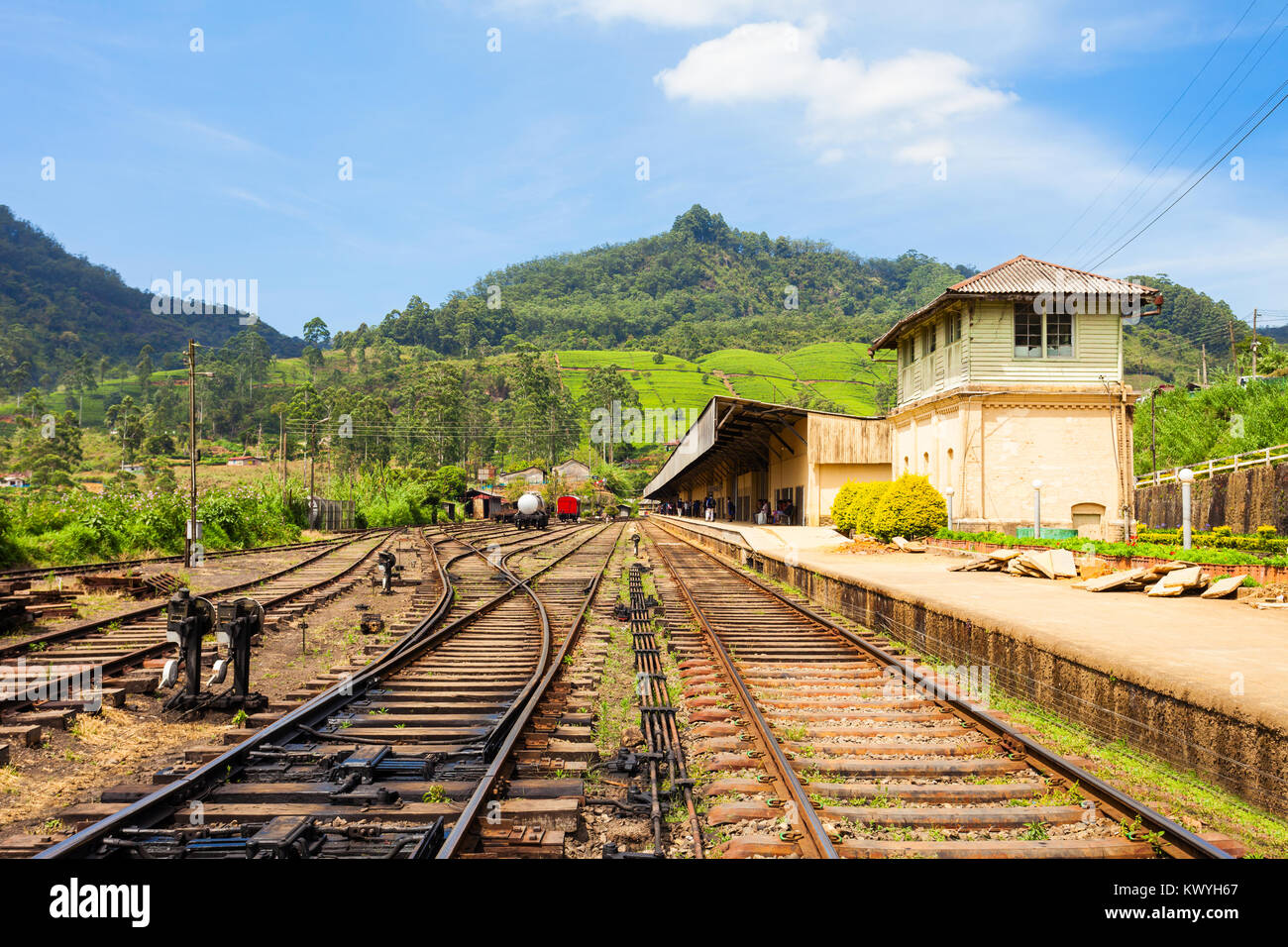 The Nanu Oya railway station near Nuwara Eliya, Sri Lanka. It is the main railway station in Nuwara Eliya region. Stock Photo