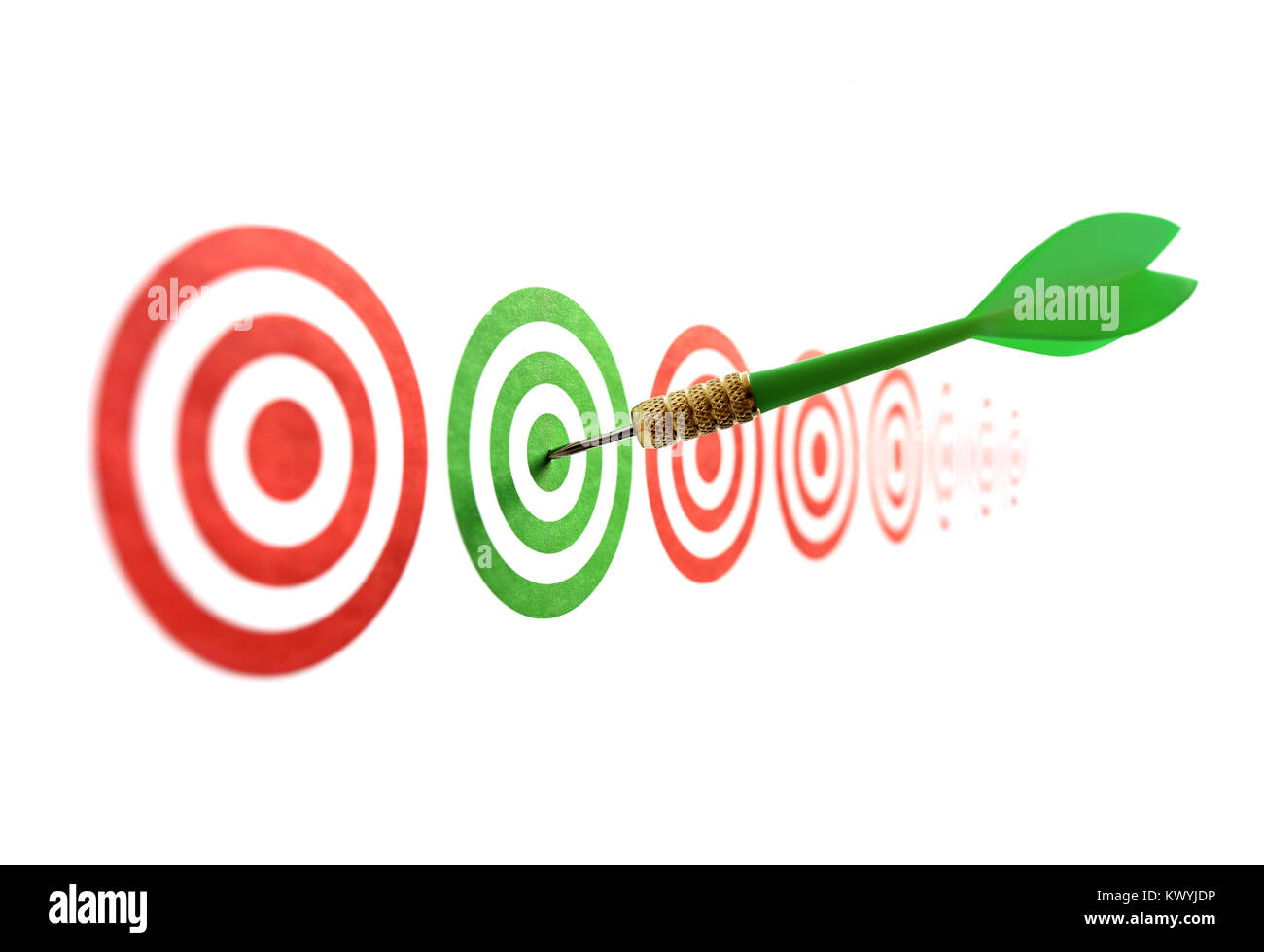 Green dart in target concept for accuracy, accomplishment and business success Stock Photo
