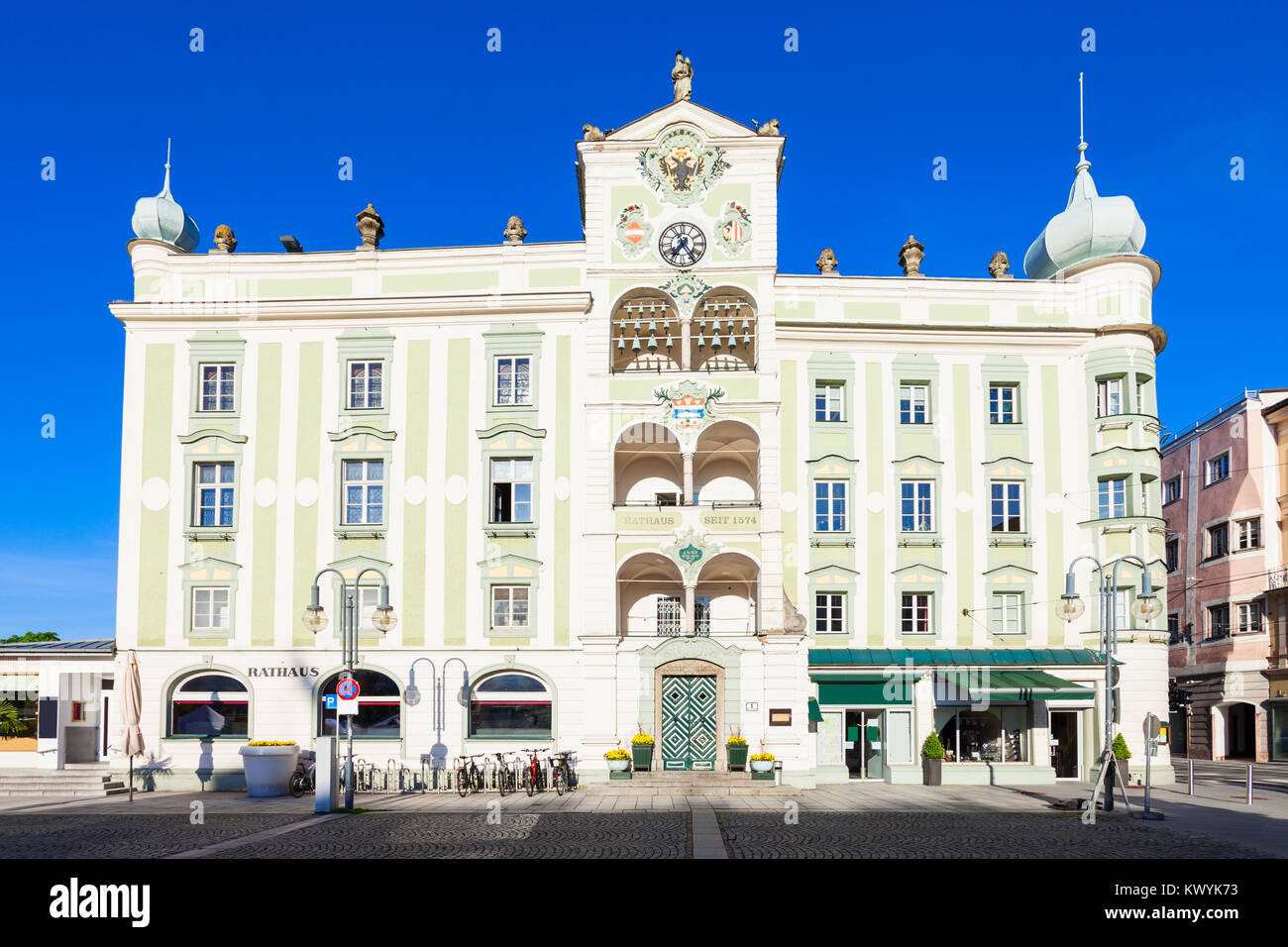 Rathaus or Town Hall in Gmunden, Austria. Gmunden is a town in Salzkammergut region, Upper Austria. Stock Photo