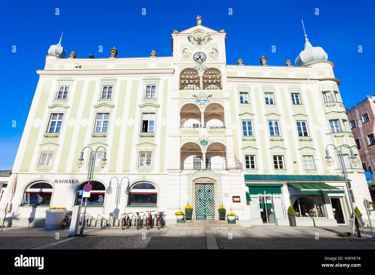 Rathaus or Town Hall in Gmunden, Austria. Gmunden is a town in Salzkammergut region, Upper Austria. Stock Photo