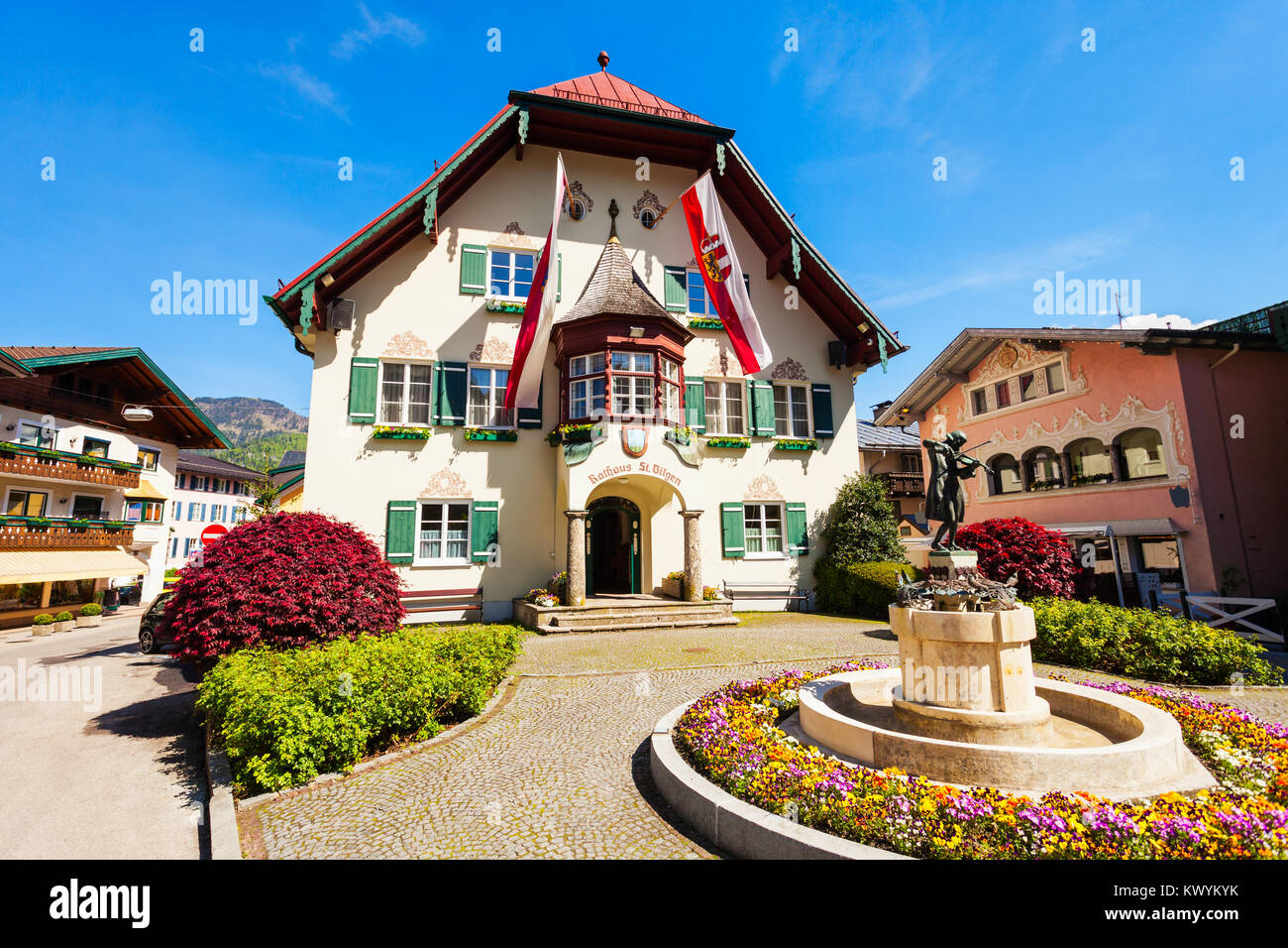 St. Gilgen Rathaus or Town Hall building in the centre of St Gilgen ...