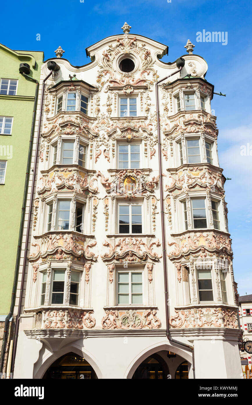 The Helblinghaus is a building located across the Golden Roof in Altstadt Old Town of Innsbruck, Austria Stock Photo