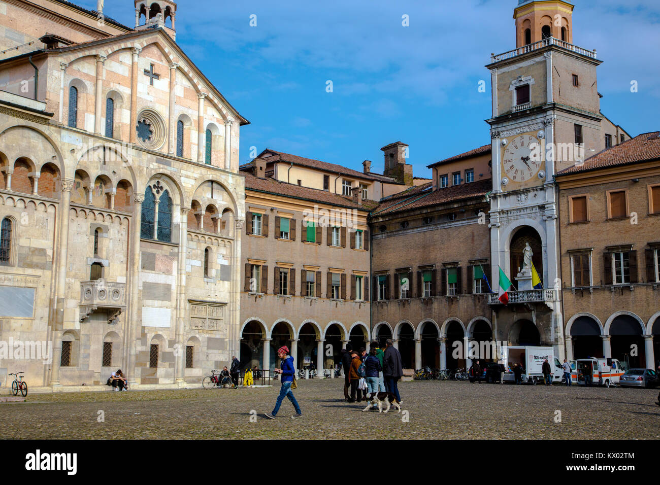 Piazza Grande looking towards the cathedral and town hall in Modena Italy Stock Photo