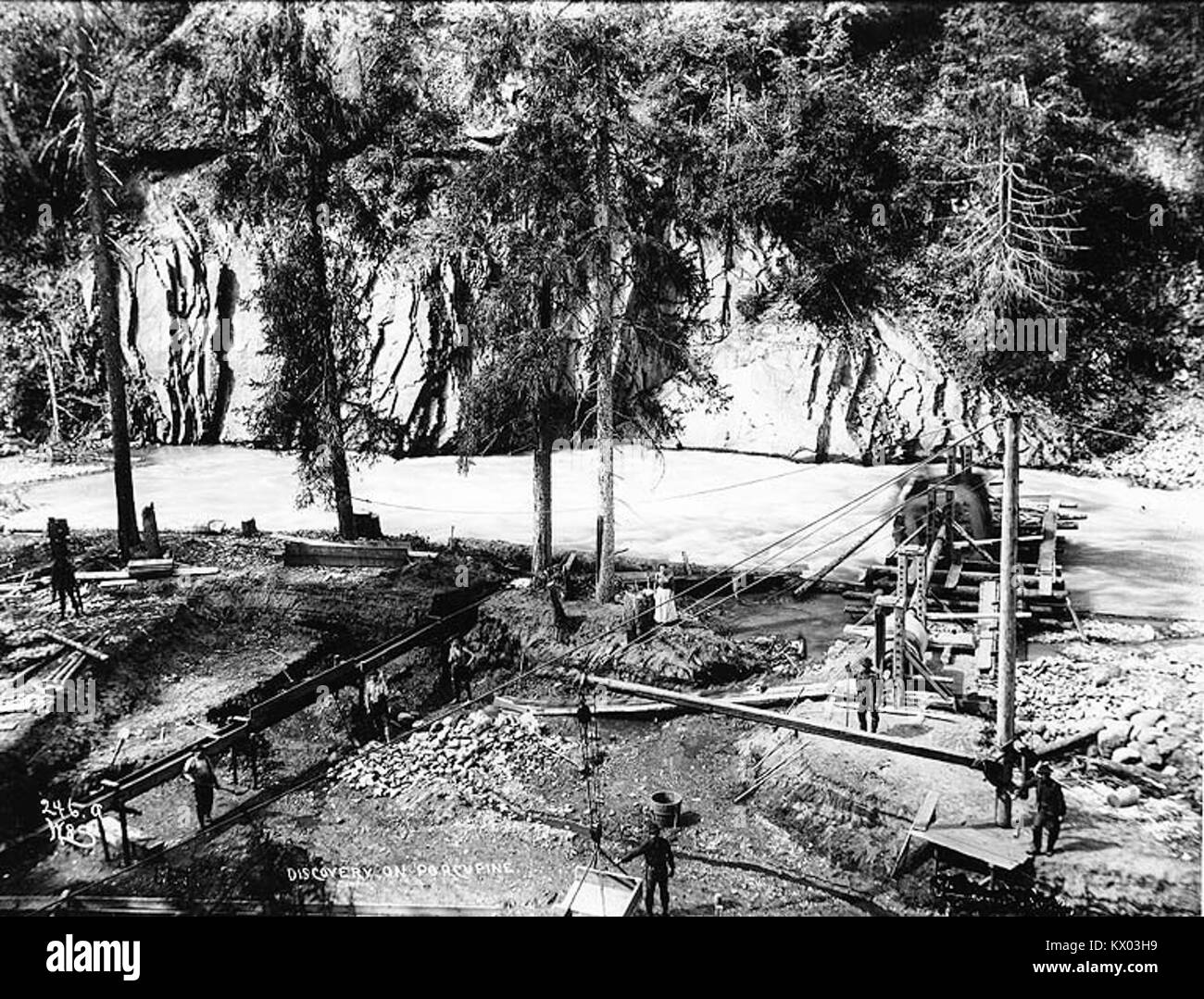 Mining claim on Porcupine Creek, Alaska, ca 1898 (HEGG 644 Stock Photo