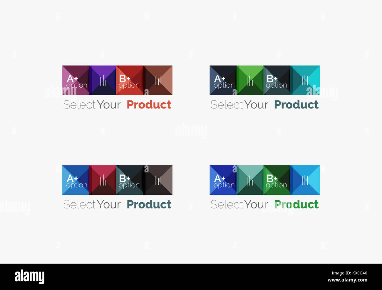 Set of abstract square interface menu navigation buttons with sample ...