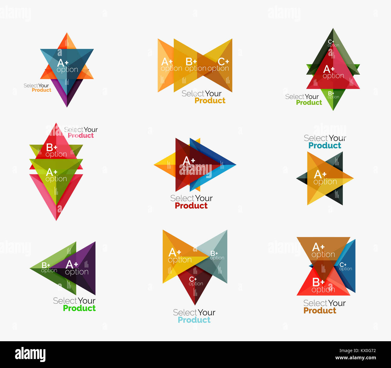 Set of triangle option infographic layouts. Select your product concept ...