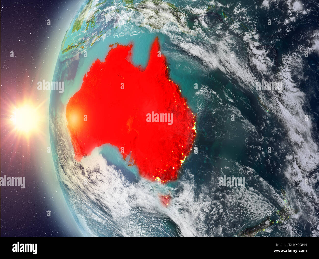Australia as seen from space on planet Earth during sunset. 3D ...