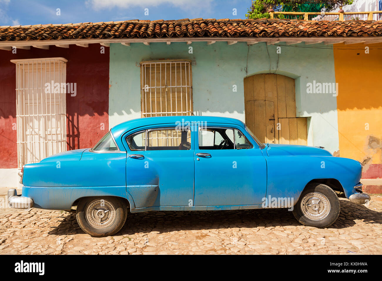 Old classic fifties car in a street of Trinidad Stock Photo