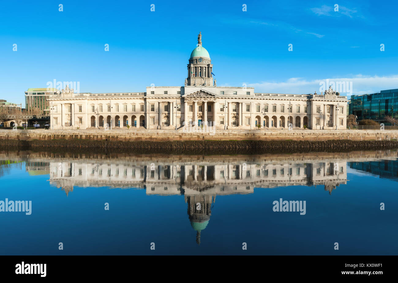 Customs House, historical landmark on the River Liffey in Dublin, Ireland, panoramic image Stock Photo