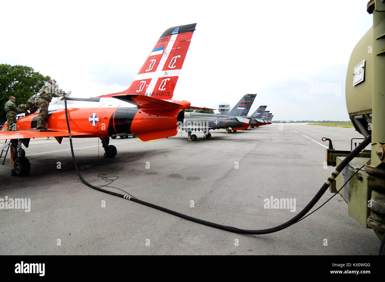 Serbian military aircraft at airfield  Stock Photo