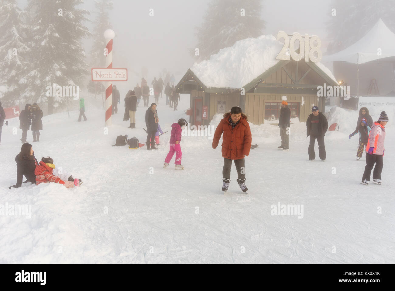 North Vancouver Canada December 30, 2017 Ice skating rink, fun and