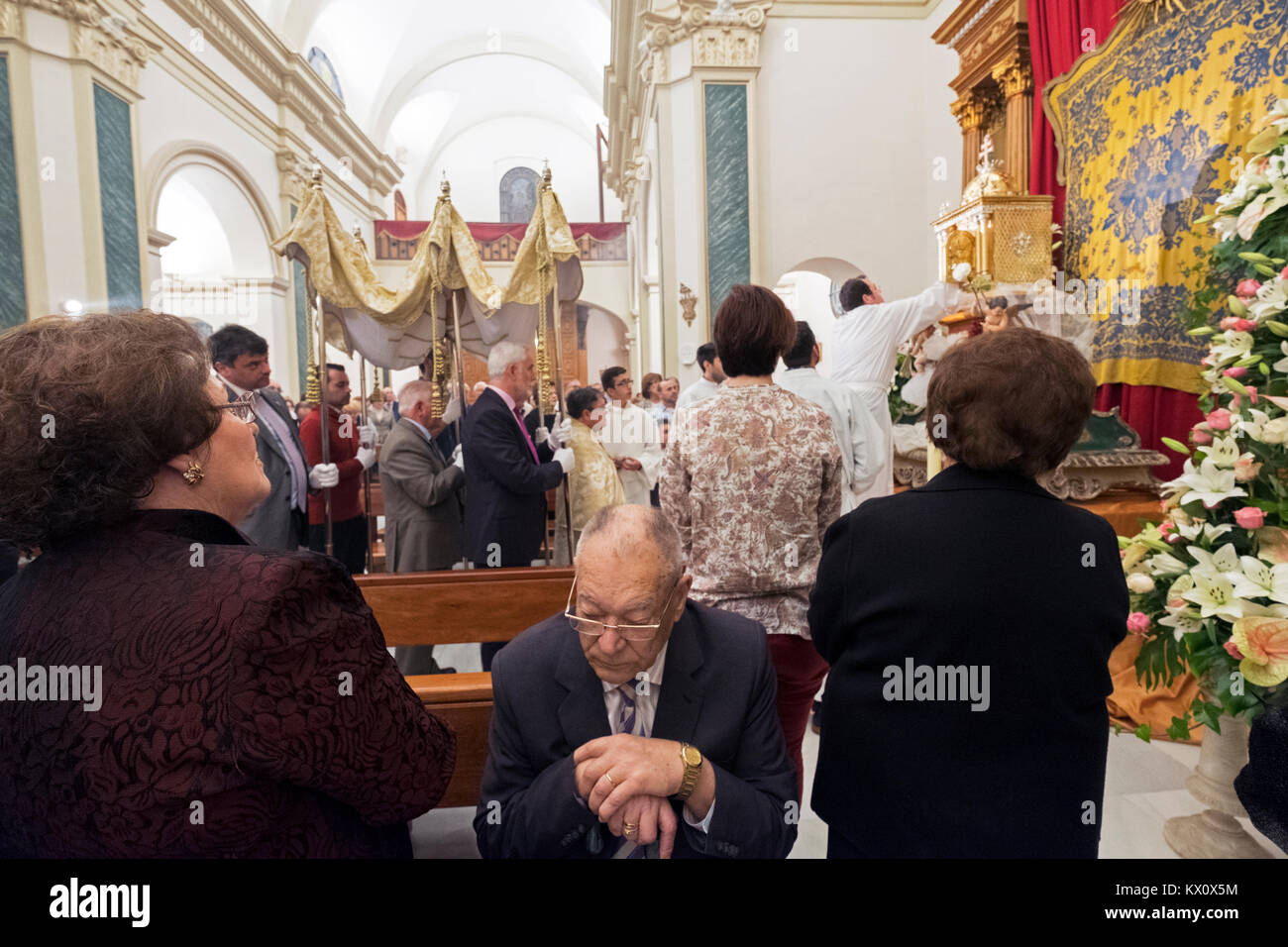 The Semana Santa, Holy week ceremony in the church of San Juan Bautista, Alquerias, Spain Stock Photo