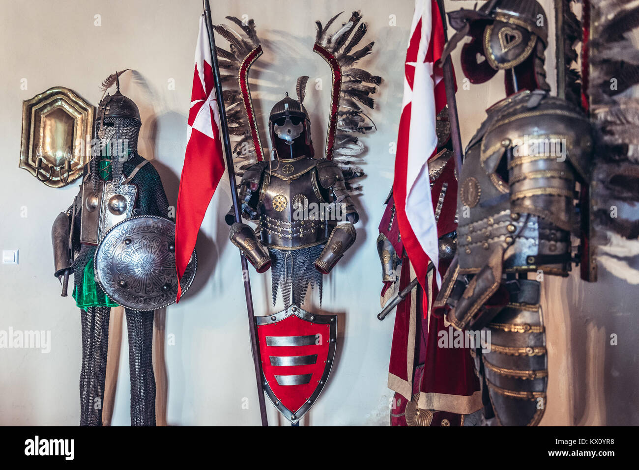 Exhibit in restored castle in Bobolice village, part of the Eagles Nests castle system in Silesian Voivodeship of southern Poland Stock Photo
