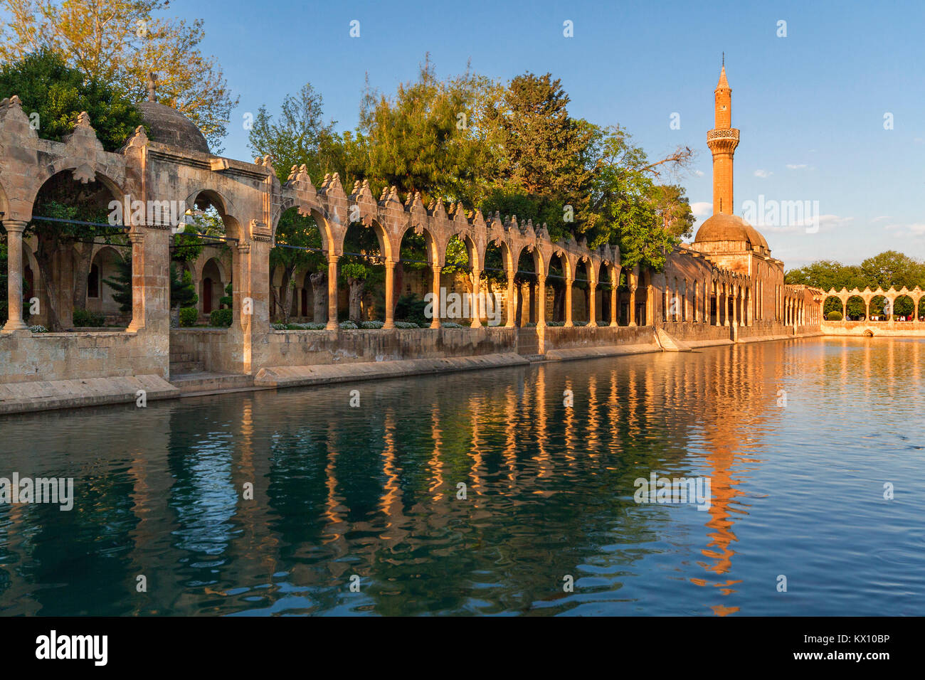 Sacred pond with carps in it known as Balikligol in Sanliurfa, Turkey. It is believed that Prophet Abraham was thrown into the fire in this spot. Stock Photo