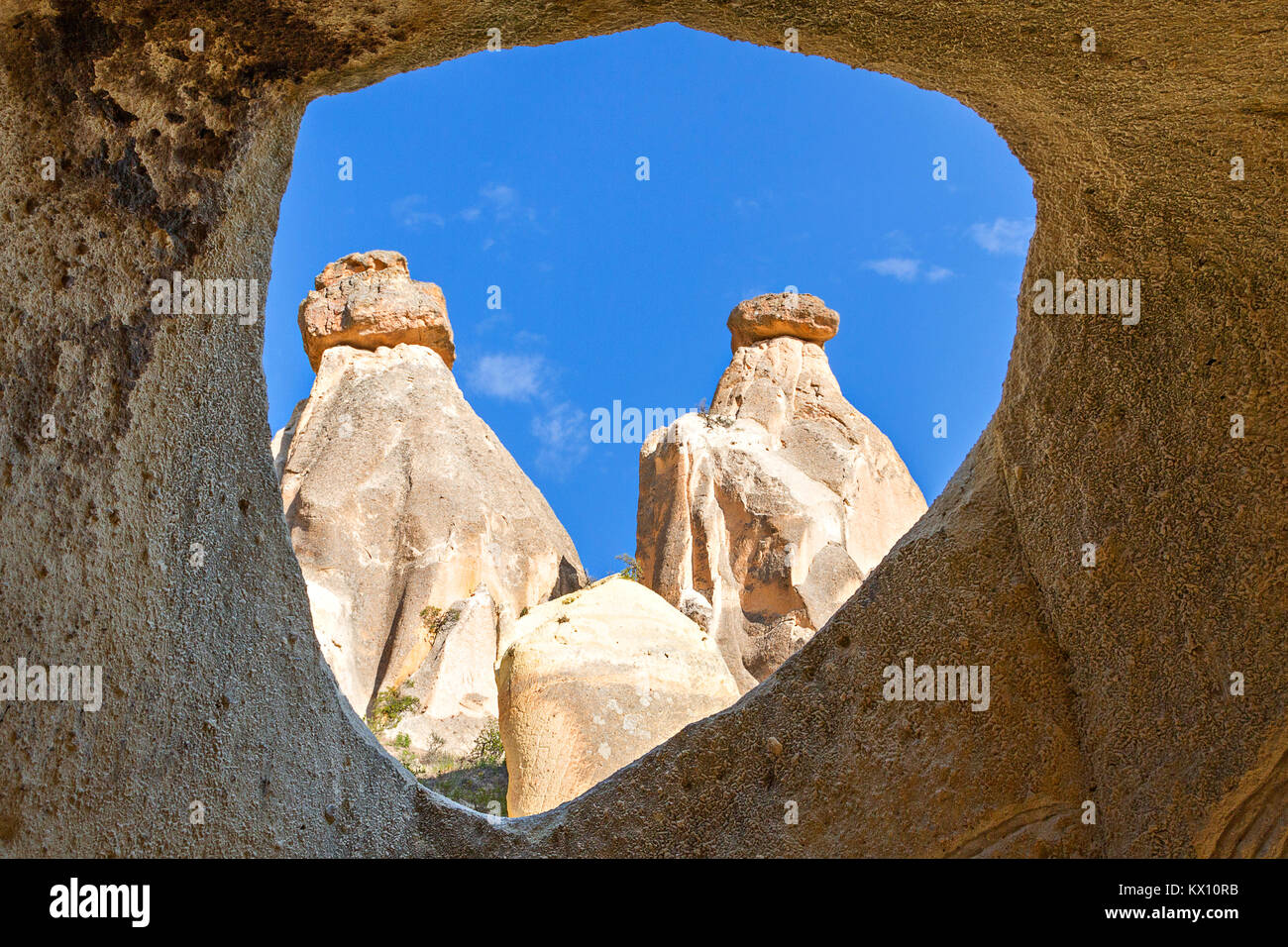Fairy chimneys in Urgup, Cappadocia, Turkey. Stock Photo