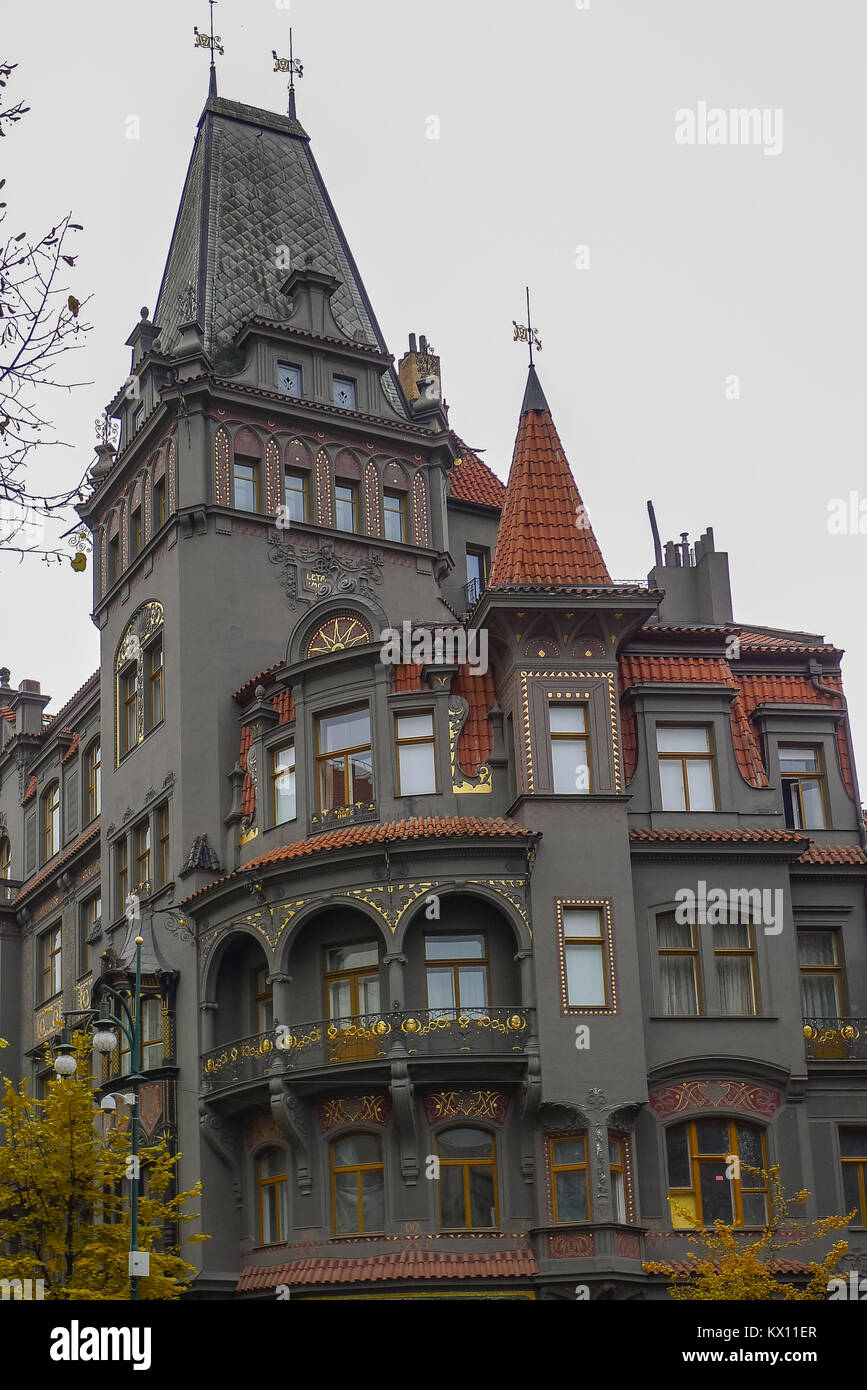 An elaborately decorated building in the Josefov (Jewish Quarter ...