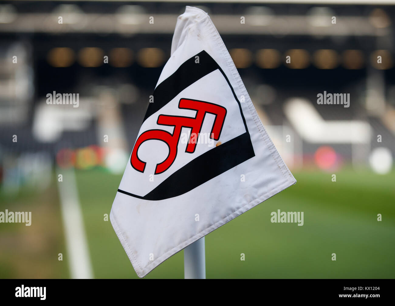 The Fulham crest is displayed on a corner flag at Craven Cottage, home of Fulham Football Club