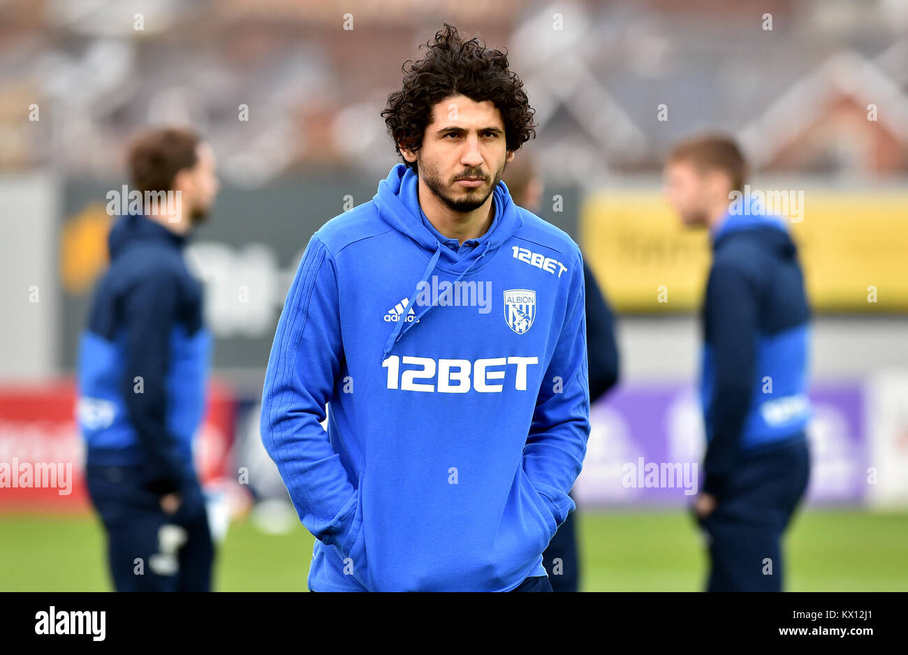 West Bromwich Albion's Ahmed Hegazy prior to the FA Cup, third round match at St James' Park, Exeter. PRESS ASSOCIATION Photo. Picture date: Saturday January 6, 2018. See PA story SOCCER Exeter. Photo credit should read: Simon Galloway/PA Wire. RESTRICTIONS: EDITORIAL USE ONLY No use with unauthorised audio, video, data, fixture lists, club/league logos or 'live' services. Online in-match use limited to 75 images, no video emulation. No use in betting, games or single club/league/player publications. Stock Photo