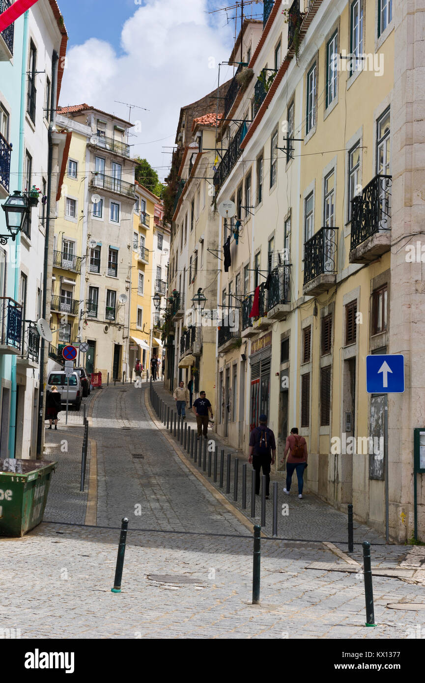 A traditional narrow street in Lisbon, Portugal Stock Photo - Alamy