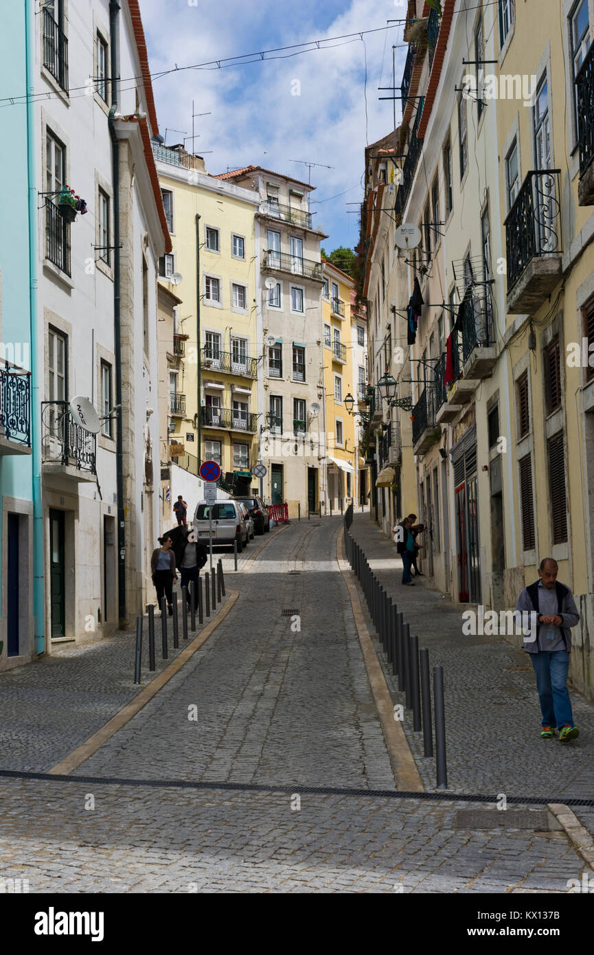 A traditional narrow street in Lisbon, Portugal Stock Photo - Alamy