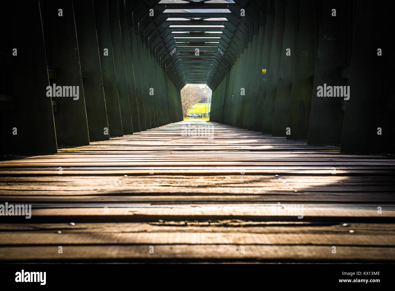Low angle of a rickety bridge Stock Photo