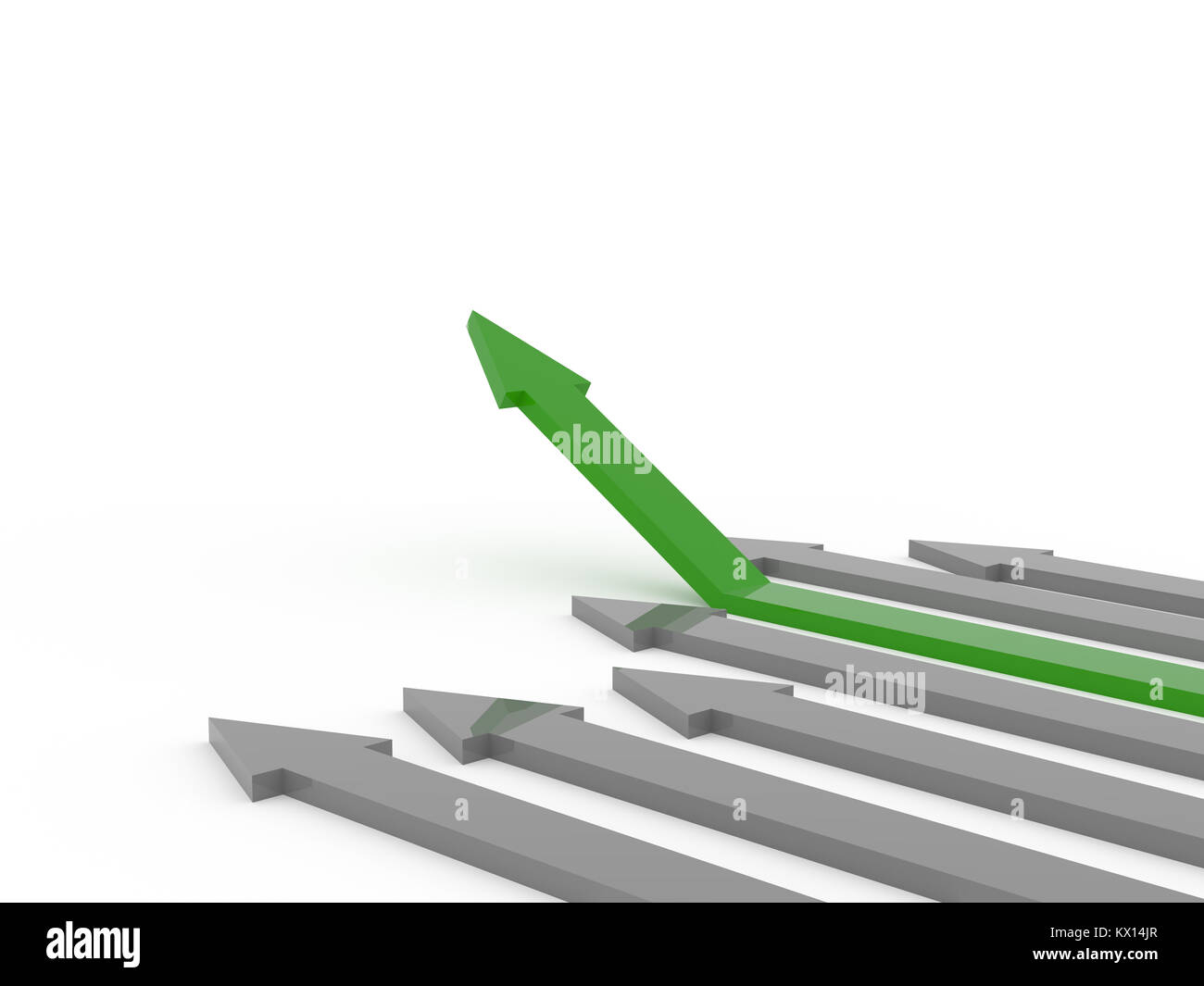 Green rising arrow on a white background, upswing concept, 3d rendering ...